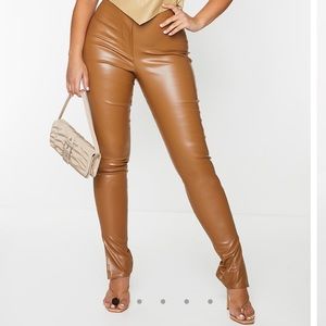 Pretty Lil Thing faux leather split hem pants